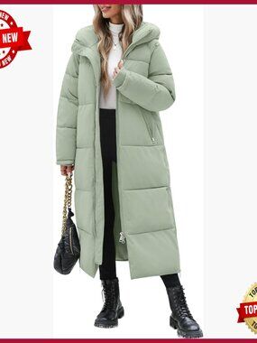 Long Puffer Coat Hooded Parka Winter Jacket Loose Fit Quilted Maxi Length